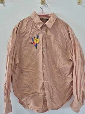 Zara Woman Tan / Nude Embroidered Button-Up Shirt